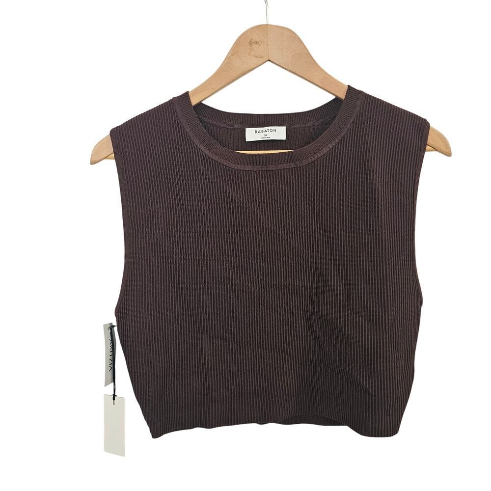 BABATON Sculpt Knit Muscle Crop Top in Coffee Bean Size XL NWT